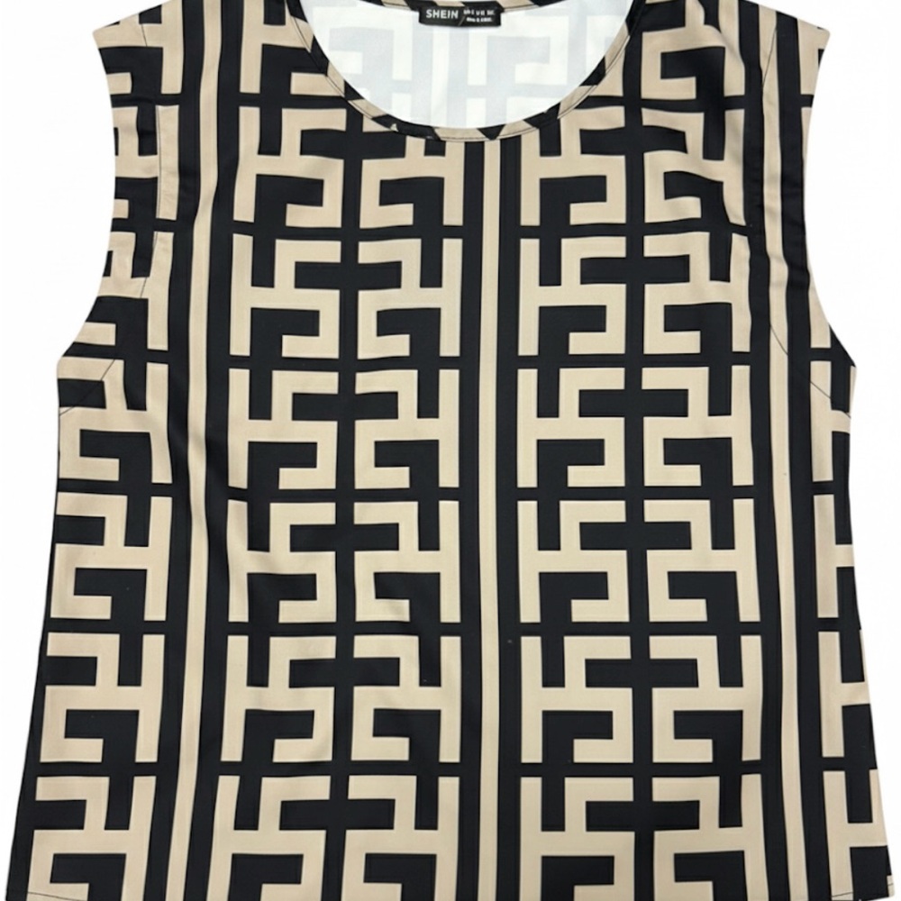 SHEIN Black and Cream Patterned Blouse